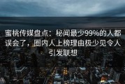 蜜桃传媒盘点：秘闻最少99%的人都误会了，圈内人上榜理由极少见令人引发联想