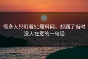 很多人只盯着51爆料网，却漏了当时没人在意的一句话