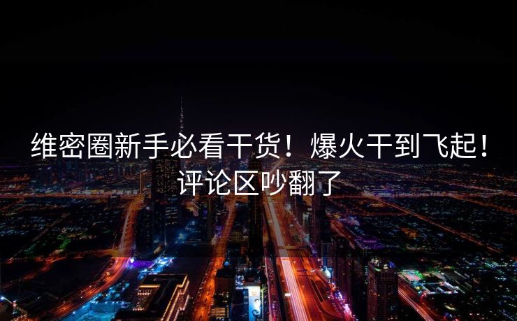 维密圈新手必看干货！爆火干到飞起！评论区吵翻了