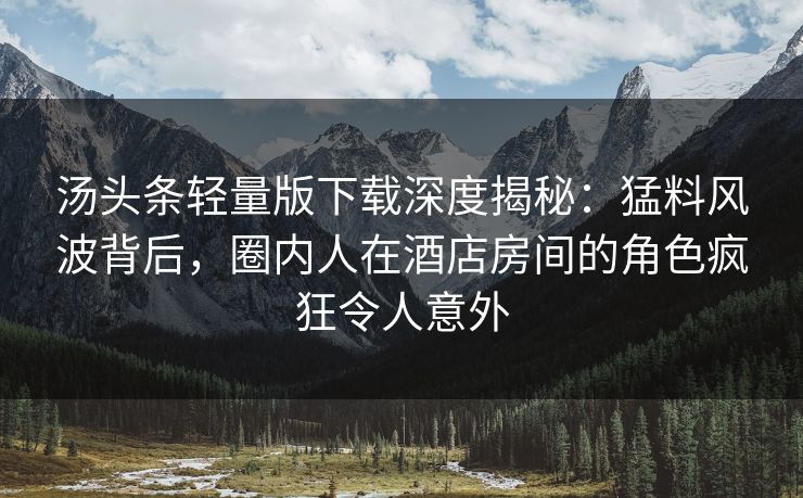 汤头条轻量版下载深度揭秘：猛料风波背后，圈内人在酒店房间的角色疯狂令人意外