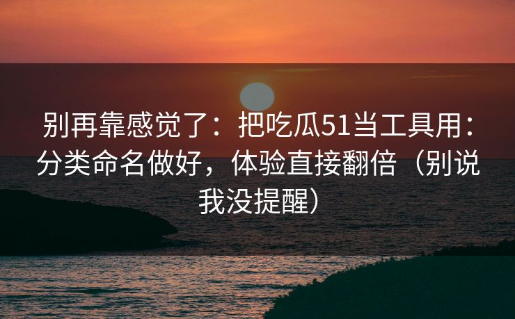 别再靠感觉了：把吃瓜51当工具用：分类命名做好，体验直接翻倍（别说我没提醒）